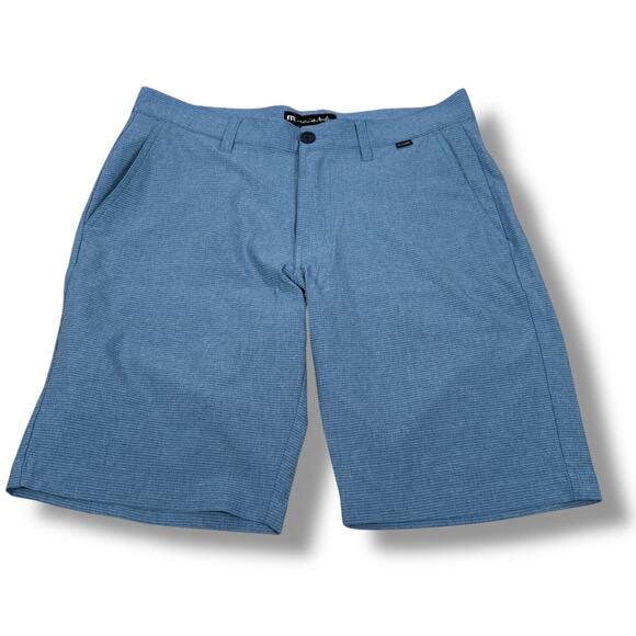 Travis Mathew Golf Shorts Mens 32 Blue Stretch Flat Front Performance Pockets - Picture 1 of 7